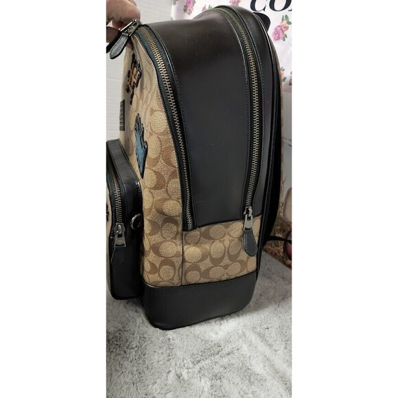 Coach Brown Keith Haring Signature Canvas Backpack with Black Trim and Patces main image 6